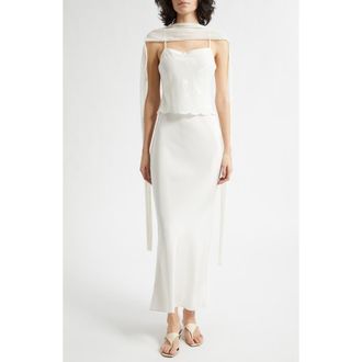 Poss&eacute; Cove Embroidered Silk Blend Maxi Dress with Scarf in Pearl at Nordstrom, Size Xx-Small
