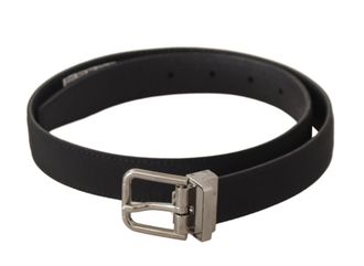 Dolce & Gabbana Womens Black Canvas Leather Silver Tone Metal Buckle Belt - One Size