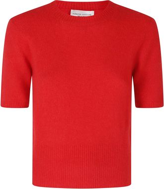 Roberto Collina Red Cashmere-Silk Crewneck Short-Sleeve Sweater