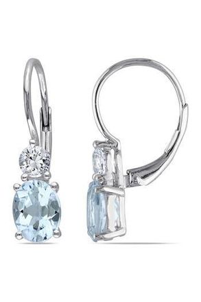 Delmar Sterling Silver Prong Set Sky Blue Topaz & Created White Sapphire Double Drop Earrings at Nordstrom Rack