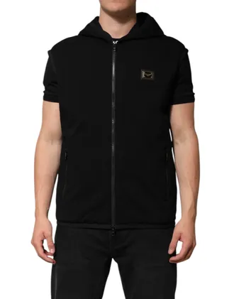 Dolce & Gabbana Hooded Logo Plaque Vest - Black