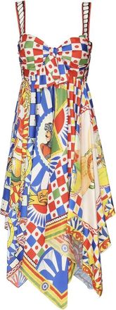Dolce & Gabbana Short Dresses, female, Multicolor, Size: M Sweetheart Neckline Dress with Handkerchief Hem