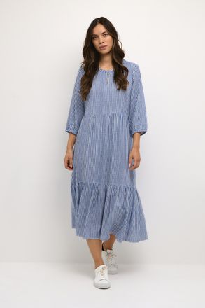 Cream Jurk A-shape blue white