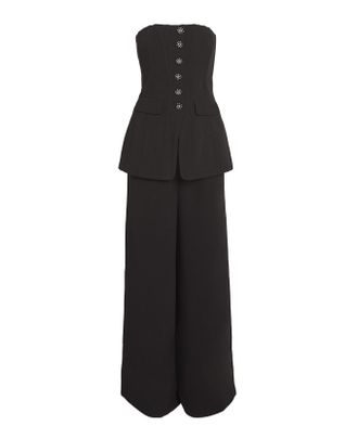 Self Portrait Convertible Strapless Crystal-Embellished Peplum Crepe Jumpsuit Size M