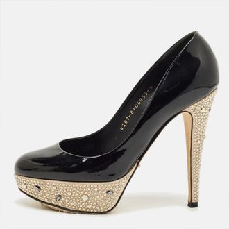 Gina Black Patent Leather Crystal Embellished Platform Pumps