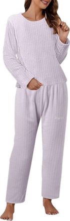 Generic Cropped Pyjamas For Women Women Casual Pajamas Sets Coral Fleece Long Sleeve Tops And Long Pants Letter Printing Sleepwear Two Set Ladies Loungewear S