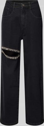 Karo Kauer Jeans mit Cut Out und Ziersteinbesatz in Black, Gr&ouml;&szlig;e XL