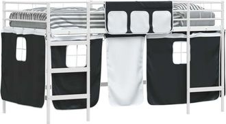 vidaXL Estructura De Cama Alta Para Ni&ntilde;os Con Cortinas Y Negro Vidaxl