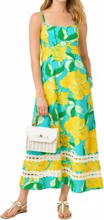 Lilly Pulitzer Haliey Midi Dress In Blue Curacao Rose Bud