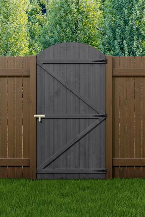 Living and Home Wooden Arch Top Semi Braced Strong Garden Gate in Dark Grey | Size: Large