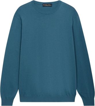 Brooks Brothers Country Club Gemerceriseerd Katoenen Ronde Hals - Heren - Ronde hals truien - Blauw - L - Katoen - Truien & Vesten