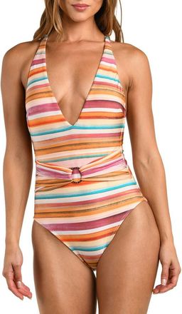L'agence Lisa Watercolor Stripe Racerback One-Piece Swimsuit in Pink Multi at Nordstrom, Size X-Small