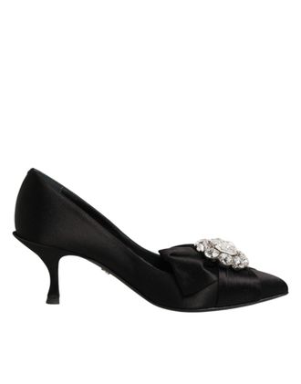 Dolce & Gabbana Black Satin Bow Crystal Embellishment Pumps Womens Shoes