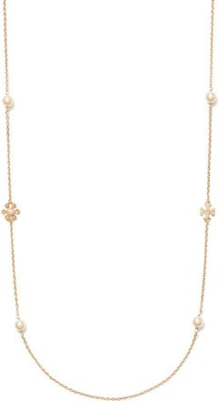 Tory Burch Kira Pearl Delicate Long Necklace in Tory Gold/cream at Nordstrom