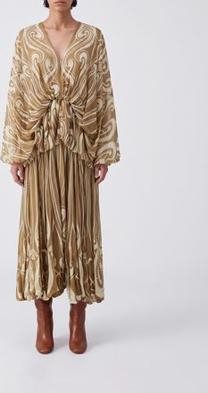 Zimmermann Tunica midi in seta plissettata con maniche a palloncino e stampa astratta