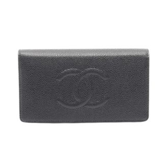 Chanel Pre-owned Wallets, female, Black, Size: ONE SIZE Pre-owned Coco Mark Grained Calfskin Long Wallet