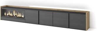 Skraut Home Skraut Home - Mueble Tv, Televisi&oacute;n, Muebles De Sal&oacute;n, Almacenaje, 315x35x50cm, Para Tv Hasta 80, Chimenea El&eacute;ctrica Xxl, Led, Estilo Moderno, Negro Y