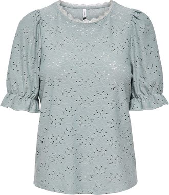 Only Kurzarmshirt ONLY ONLNEW SMILLA LIFE S/S PUFF TOP JRS, Damen, Gr. XL, abyss, Jersey, Obermaterial: 95% Polyester, 5% Elasthan, unifarben, regular fit 