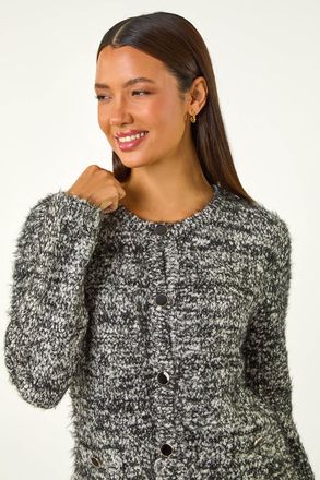 Roman Fluffy Buttoned Knit Cardigan