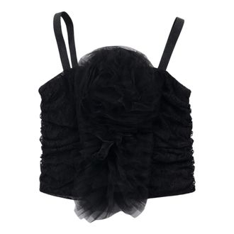 Patrizia Pepe Cropped Lace-Effect Top - female - Patrizia Pepe - Sleeveless Tops - Black - M - Tops