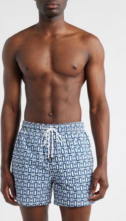 Bugatchi Cruz Geo Print Swim Trunks in Navy at Nordstrom, Size Xx-Large