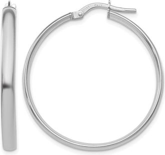 Diamond2Deal 10K White Gold Round Hoop Earrings