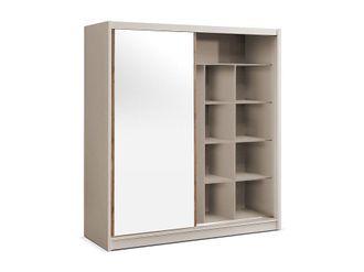 Vente-Unique Armario 2 puertas correderas - Con espejo - Ancho 203 cm - Color: Beige y natural - CALOWI