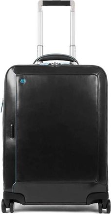 Piquadro Zwarte leren trolleytas voor pc en i Pad - Dames - Handbagage koffer - Zwart - ONE Size - Leer - Koffers