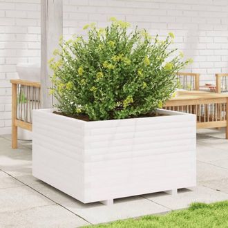 Berkfield Home Beautiful Garden Planter White 80x80x49.5 cm Solid Wood Pine