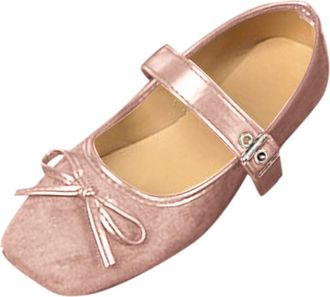 Generic Mary Jane Shoes for Women Bow Casual Flat Shoes Solid Color Stylish Classic Lightweight Elegant Comfortable Ballet Flats Outdoor Daily Pink