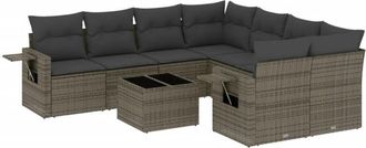 vidaXL Set De Muebles De Jard&iacute;n 9 Pzas Y Cojines Rat&aacute;n Sint&eacute;tico Gris Vidaxl