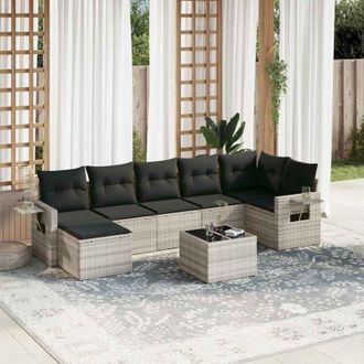 vidaXL Vidaxl - Set De Sof&aacute;s De Jard&iacute;n 8 Pzas Y Cojines Rat&aacute;n Sint&eacute;tico Gris