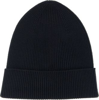 Moncler Virgin Wool Ribbed Knit Beanie - Navy