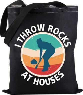 Generic Curling Tote Bag I Throw Rocks At Houses Tote Bag Curling Team Tote Bag Winter Sport Gift Curling Lover Gift (Throw Rocks TOTE)