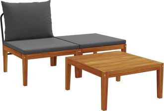 vidaXL 3 Uds. Conjunto De Jard&iacute;n Con Cojines Natural Vidaxl