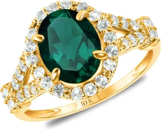 MAX + STONE Solid 10k Yellow or White Gold Oval Cut Gemstone Halo Birthstone Ring