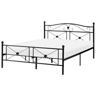 Beliani Cama Doble De Metal Negra 140 X 200 Cm Con Somier Y Respaldo Estilo Retro Rodez