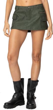 Edikted Low Rise Faux Leather Cargo Miniskort in Olive at Nordstrom, Size X-Small