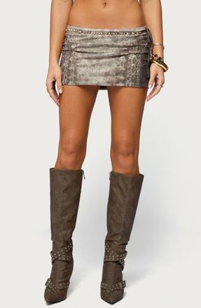 Edikted Teresa Printed Mesh Miniskirt in Brown at Nordstrom, Size X-Large