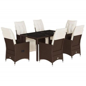 vidaXL Set De Mesa Y Sillas Jard&iacute;n 7 Pzas Con Cojines Rat&aacute;n Pe Marr&oacute;n Vidaxl