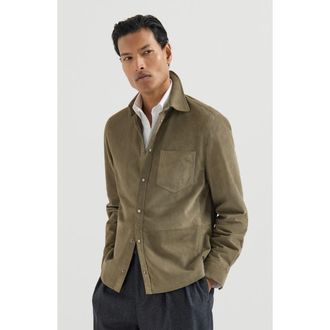 Brunello Cucinelli Suede overshirt in Military at Nordstrom, Size X-Large