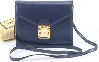 Fendi Navy Leather Clutch Bag Handbag Shoulder Bag Tote Bag (Pre-Owned)