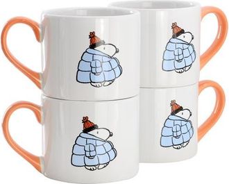 Peanuts 4 Piece 19 Ounce Stackable Stoneware Mug Set in Peach in Pink at Nordstrom
