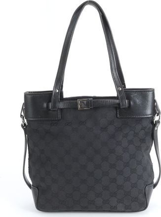 Gucci Black Canvas Leather Handbag Tote Bag (Pre-Owned)