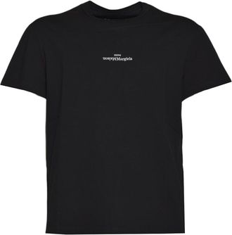 Maison Margiela Minimalist Black Cotton T-Shirt With Upside-Down Logo