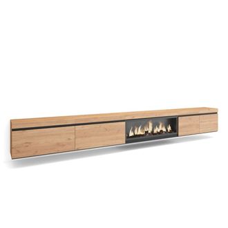 Skraut Home Mueble tv efecto madera roble 368x35x45cm chimenea efecto fuego