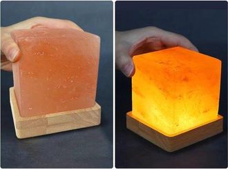 OEM L&aacute;mpara De Sal Del Himalaya Con Luz C&aacute;lida Y Conexi&oacute;n Usb, Base De Madera Maciza, Luz Nocturna De Roca De Cristal Natural