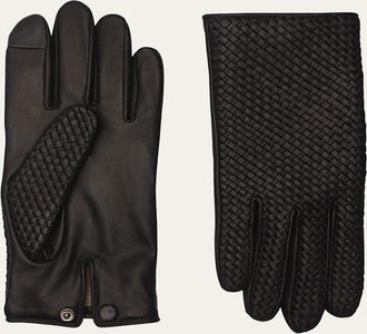Agnelle Mens Woven Patina Leather Gloves