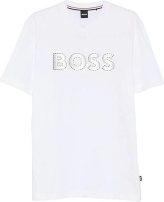 HUGO BOSS Tops, Heren, Wit, XL, Katoen, T-shirt met ronde hals
