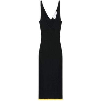 AZ FACTORY V-neck Ribgebreide Midi Jurk - Dames - Kleedjes - Zwart - L - Kleedjes